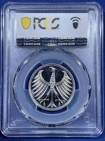 《竞宝斋》第409场 周日，周一，2场连拍 （全场包邮） 亚军分 PCGS RP68DCAM 德国 1972年F无毛鹰 流通5马克 精制银币 少见品种
