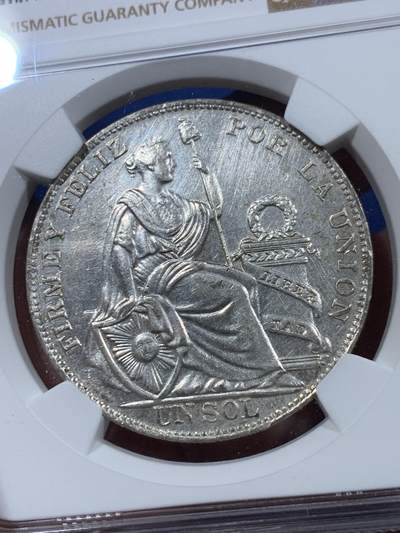 《竞宝斋》第409场 周日，周一，2场连拍 （全场包邮） NGC AU 1934 秘鲁 一索尔 银币 老包浆