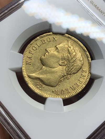 《竞宝斋》第409场 周日，周一，2场连拍 （全场包邮） NGC AU58 法国1812A拿破仑一世40法郎金币，12.9克 在同分数中难得一见的状态，MS级别价格已经起飞，AU58是性价比之选
