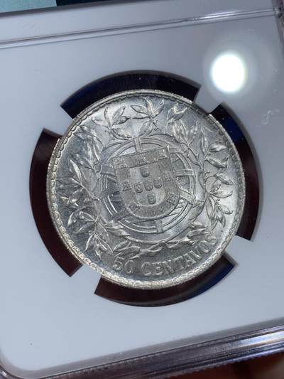 《竞宝斋》第409场 周日，周一，2场连拍 （全场包邮） NGC MS61 葡萄牙 1916 大头女神 50分 银币 卷拆品 上n压分 同一卷平均63