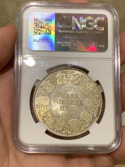 《竞宝斋》第409场 周日，周一，2场连拍 （全场包邮） 亚军分 NGC MS63 德国 1836年 巴登利奥波德关税同盟大泰勒 铸造量只有1.8万枚左右，顶级收藏分数