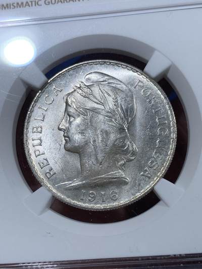 《竞宝斋》第409场 周日，周一，2场连拍 （全场包邮） NGC MS61 葡萄牙 1916 大头女神 50分 银币 卷拆品 上n压分 同一卷平均63