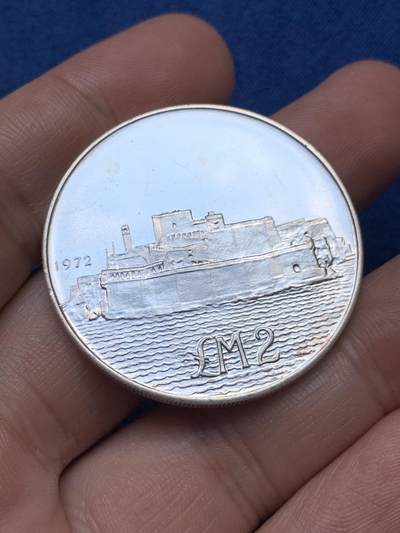 《竞宝斋》第409场 周日，周一，2场连拍 （全场包邮） 马耳他1972年2里拉大银币 PL工艺 20克987银 圣安杰洛堡垒 漂亮的国徽