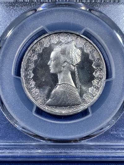 《竞宝斋》第409场 周日，周一，2场连拍 （全场包邮） PCGS MS67 意大利500里拉银币 1968文艺复兴风格少女 卷拆车轮光高分！带淡彩，PL状态！