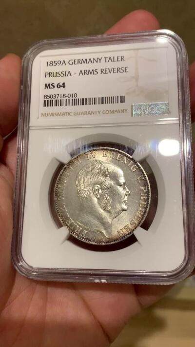 《竞宝斋》第409场 周日，周一，2场连拍 （全场包邮） 亚军分 NGC MS64 德国 1859年 威廉四世 洋葱头 泰勒 银币  好分好状态