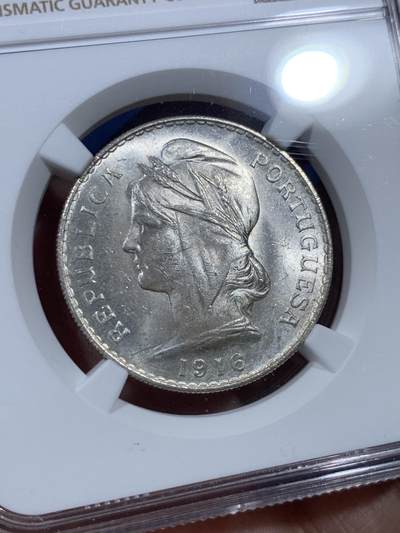 《竞宝斋》第409场 周日，周一，2场连拍 （全场包邮） NGC MS61 葡萄牙 1916 大头女神 50分 银币 卷拆品 上n压分 同一卷平均63