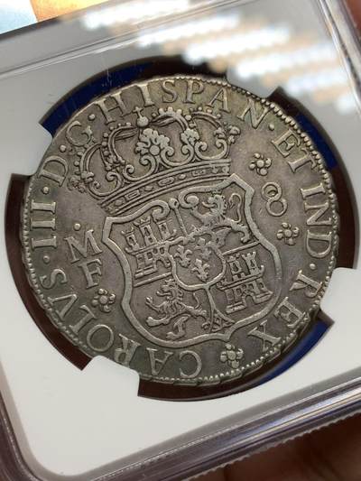 《竞宝斋》第409场 周日，周一，2场连拍 （全场包邮） NGC XF 墨西哥 1767年MO MF 地球双柱大银币 老包浆细节佳状态好