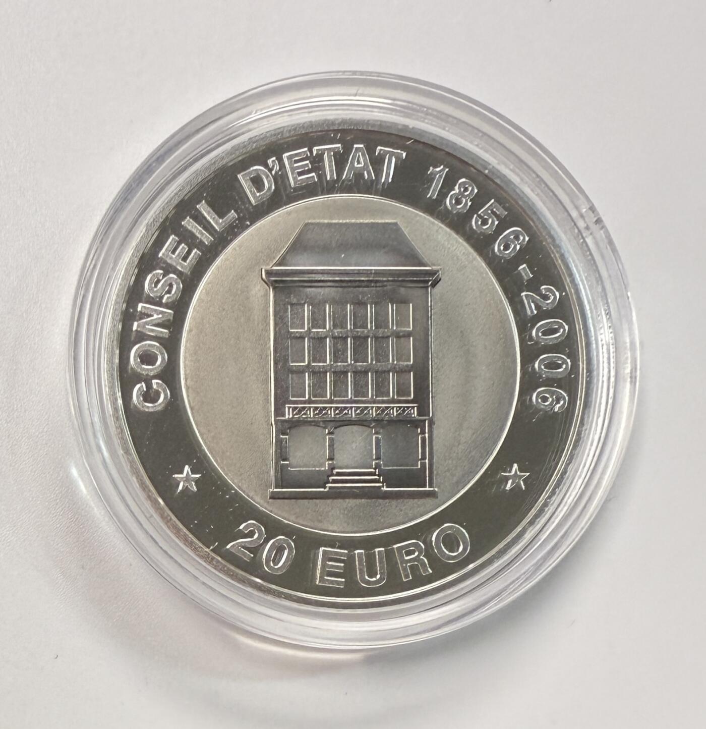 S&S Numismatic世界钱币-拍卖 第113期  卢森堡2006年 卢森堡国务委员会成立150周年 20欧元银+钛双色精制纪念币官方卡币