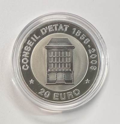 S&S Numismatic世界钱币-拍卖 第113期  - 卢森堡2006年 卢森堡国务委员会成立150周年 20欧元银+钛双色精制纪念币官方卡币