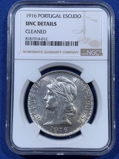 《竞宝斋》第410场 周日，周一，2场连拍 （全场包邮） - NGC UNC 1916 葡萄牙 大头女神 一埃斯库多 原光错杀