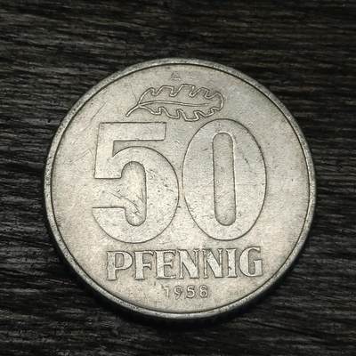 【铜匠收藏】★第130场★散币场，无佣金，30包邮。不满30元，支付5元运费。《接受代拍 代送NGC评级》 - 民主德国东德 1958年 50芬尼 铝币