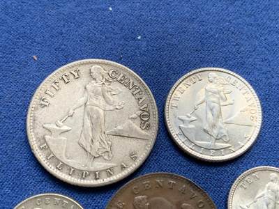 《竞宝斋》第410场 周日，周一，2场连拍 （全场包邮） 五枚一组 美属菲律宾1937-1945年 含3枚银币