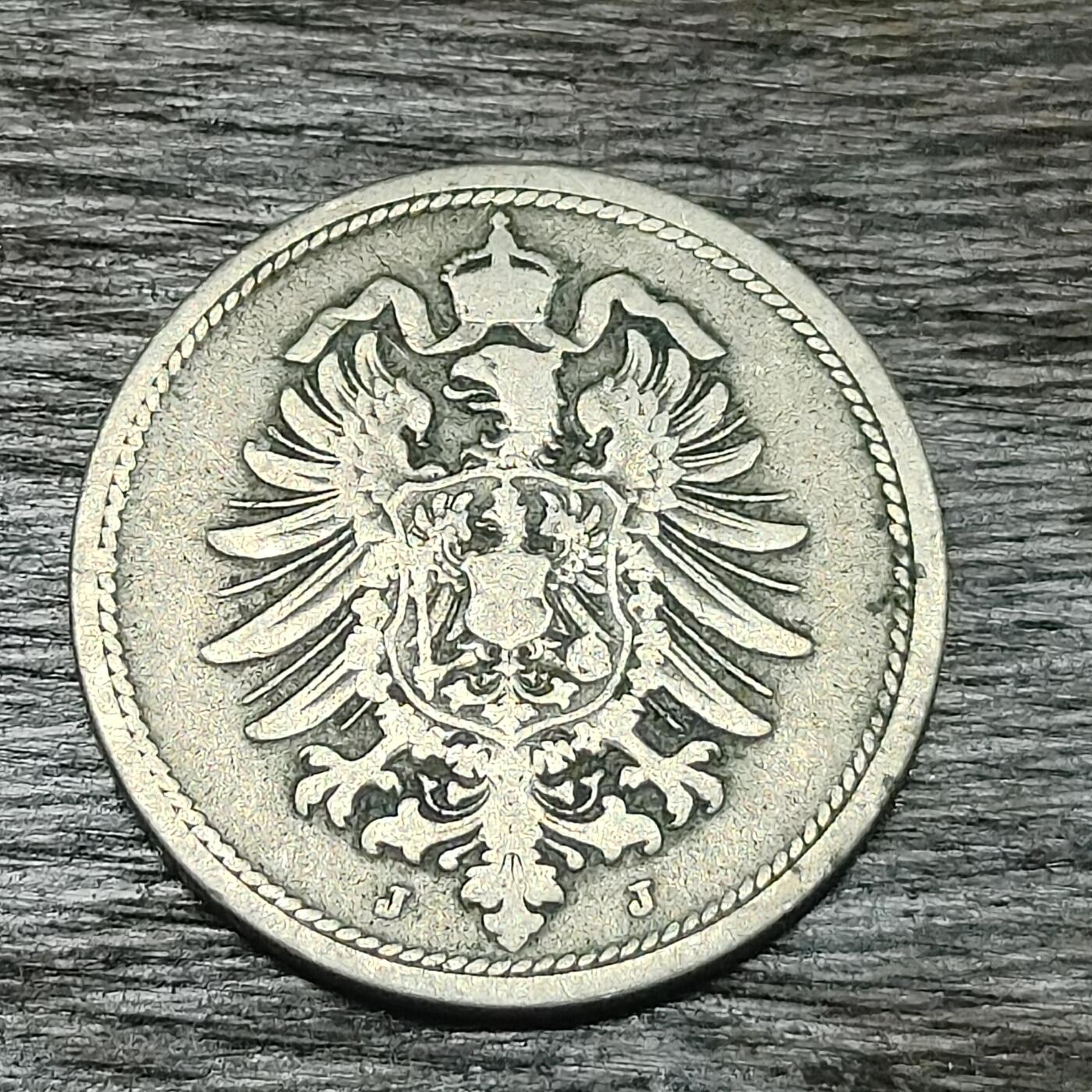 【铜匠收藏】★第130场★散币场，无佣金，30包邮。不满30元，支付5元运费。《接受代拍 代送NGC评级》 德国 1875年 短翅鹰 10芬尼 镍币 J厂 德意志第二帝国硬币