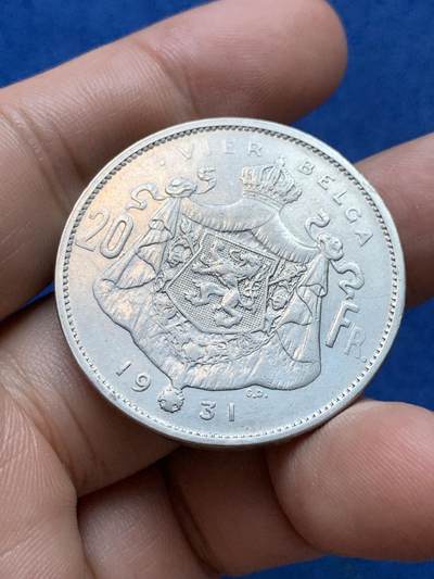 《竞宝斋》第410场 周日，周一，2场连拍 （全场包邮） 比利时1931年20法郎大镍币，最早年份的克朗大镍币，稀见品种