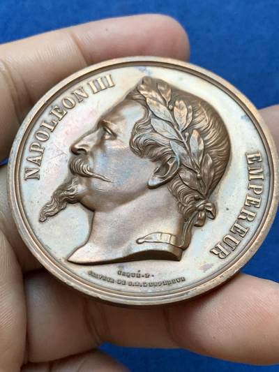 《竞宝斋》第410场 周日，周一，2场连拍 （全场包邮） 1869年法国博韦市工业博览会大铜章 蜜蜂铜标 58.5克 50.7mm 蜜蜂铜标