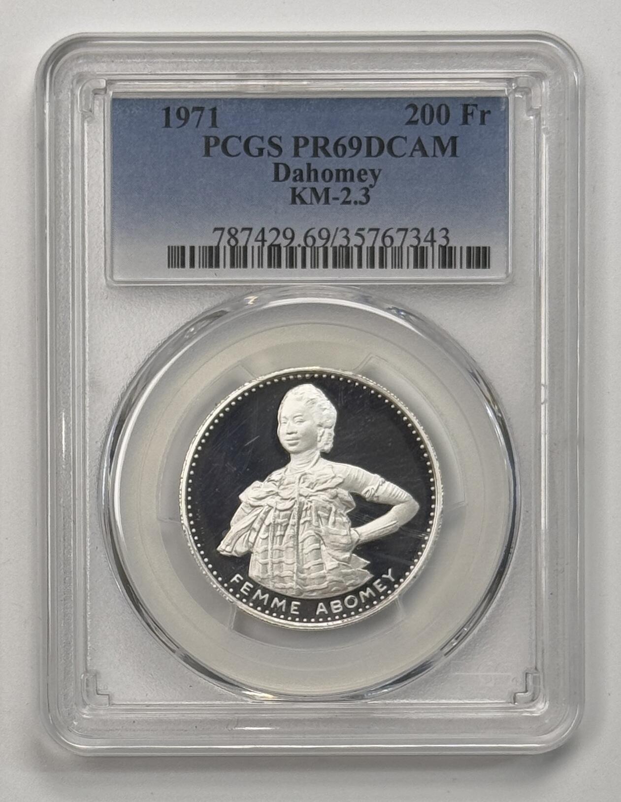 S&S Numismatic世界钱币-拍卖 第113期  达荷美1971年 独立十周年——阿波美女性 200法郎精制纪念银币 PCGS PR69DCAM