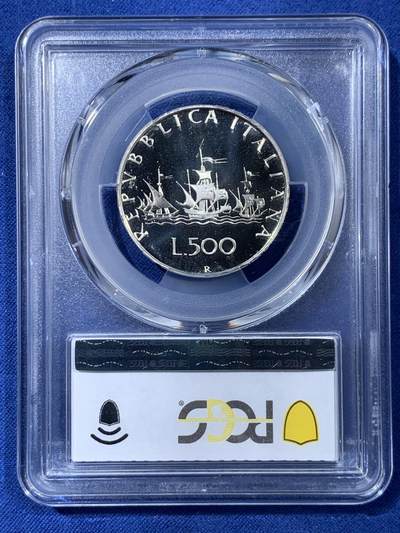 《竞宝斋》第410场 周日，周一，2场连拍 （全场包邮） 亚军分 PCGS PR68DCAM 1985年 意大利 500里拉 精制银币 霜光十足