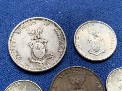 《竞宝斋》第410场 周日，周一，2场连拍 （全场包邮） 五枚一组 美属菲律宾1937-1945年 含3枚银币