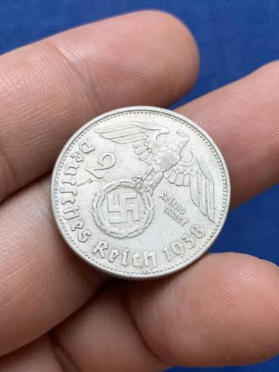 《竞宝斋》第410场 周日，周一，2场连拍 （全场包邮） 德国1938年兴登堡2马克银币