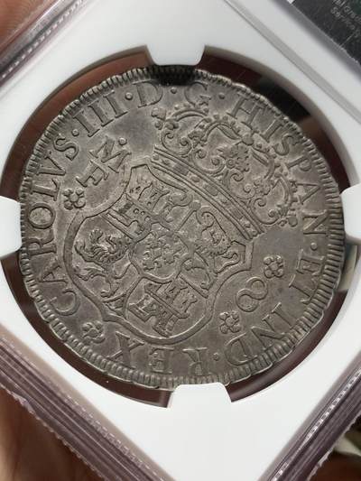 《竞宝斋》第410场 周日，周一，2场连拍 （全场包邮） NGC XF45 墨西哥 1768年MO MF 地球双柱大银币 有分老包浆状态好