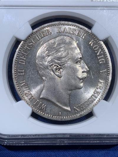 《竞宝斋》第410场 周日，周一，2场连拍 （全场包邮） 亚军分 NGC MS64 德国1902年威廉二世5马克大银币 经典品种 上BU很难
