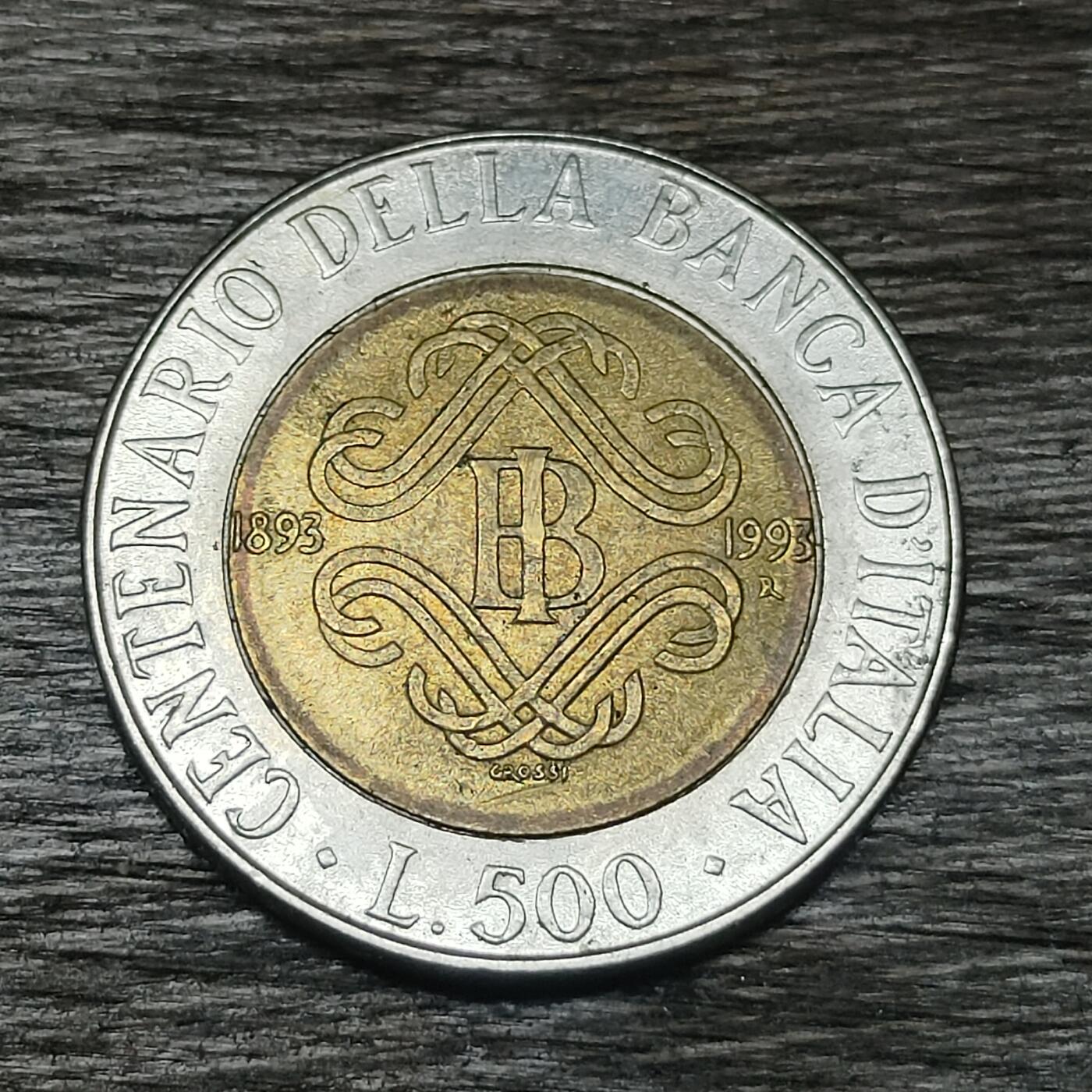 【铜匠收藏】★第130场★散币场，无佣金，30包邮。不满30元，支付5元运费。《接受代拍 代送NGC评级》 意大利 1993年 500里拉 中央银行百年纪念币