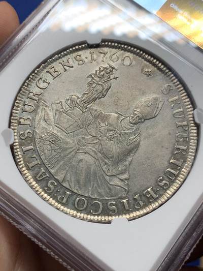 《竞宝斋》第410场 周日，周一，2场连拍 （全场包邮） NGC MS62 神圣罗马帝国 1760年 萨尔茨堡主教区 泰勒大银币 底板光洁 高点也保存的非常好