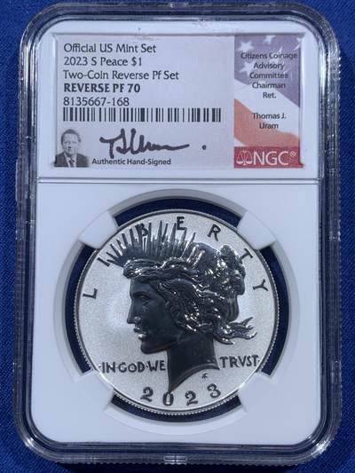 《竞宝斋》第410场 周日，周一，2场连拍 （全场包邮） NGC PF70UC 美国2023年和平银元反向精制1美元纪念银币，PROOF反向精制币，高浮雕设计，币面清爽干净又漂亮，打制精美，状态一流，冠军分。