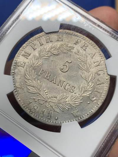 《竞宝斋》第410场 周日，周一，2场连拍 （全场包邮） NGC UNC 法国 1811W版 拿破仑一世 5法郎银币 版别 状态镀很好 建议处理下尝试再评级