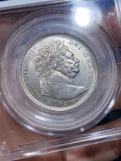 《竞宝斋》第410场 周日，周一，2场连拍 （全场包邮） LCGS 80英国1816乔治三世牛头半克朗银币 英国本土评级 对应n/p ms63左右 牛头只发行两年 常见1817 1816很少 此枚白亮原味状态好