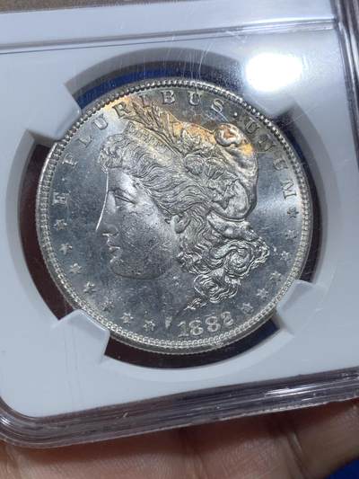 《竞宝斋》第410场 周日，周一，2场连拍 （全场包邮） NGC MS63 美国1882-s摩根 五彩包浆