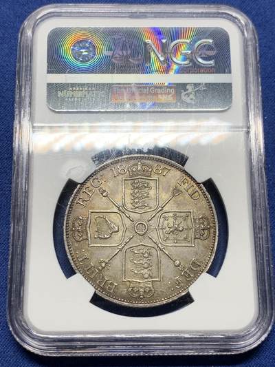 《竞宝斋》第410场 周日，周一，2场连拍 （全场包邮） NGC MS63 英国1887年维多利亚高冠双弗洛林4S银币 高分罗马1版本