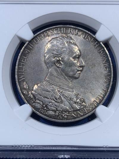 《竞宝斋》第410场 周日，周一，2场连拍 （全场包邮） NGC UNCD 德国1913普鲁士威廉三世军装3马克银币