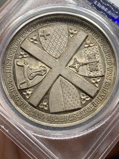 《竞宝斋》第410场 周日，周一，2场连拍 （全场包邮） PCGS SP64 瑞士1886年森帕赫战役600周年纪念大银章 高浮雕 类镜面底板 淡黄油包浆 加厚盒