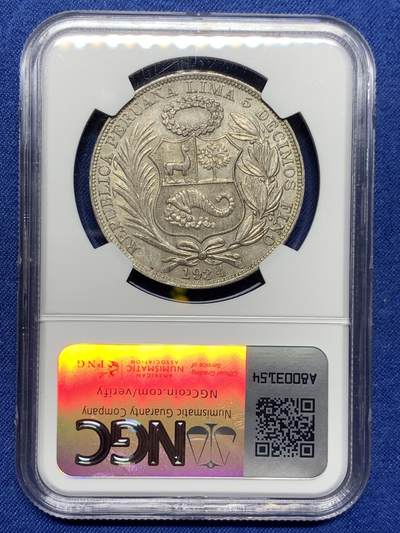 《竞宝斋》第410场 周日，周一，2场连拍 （全场包邮） NGC AU55 秘鲁1934年坐人女神1索尔大银币