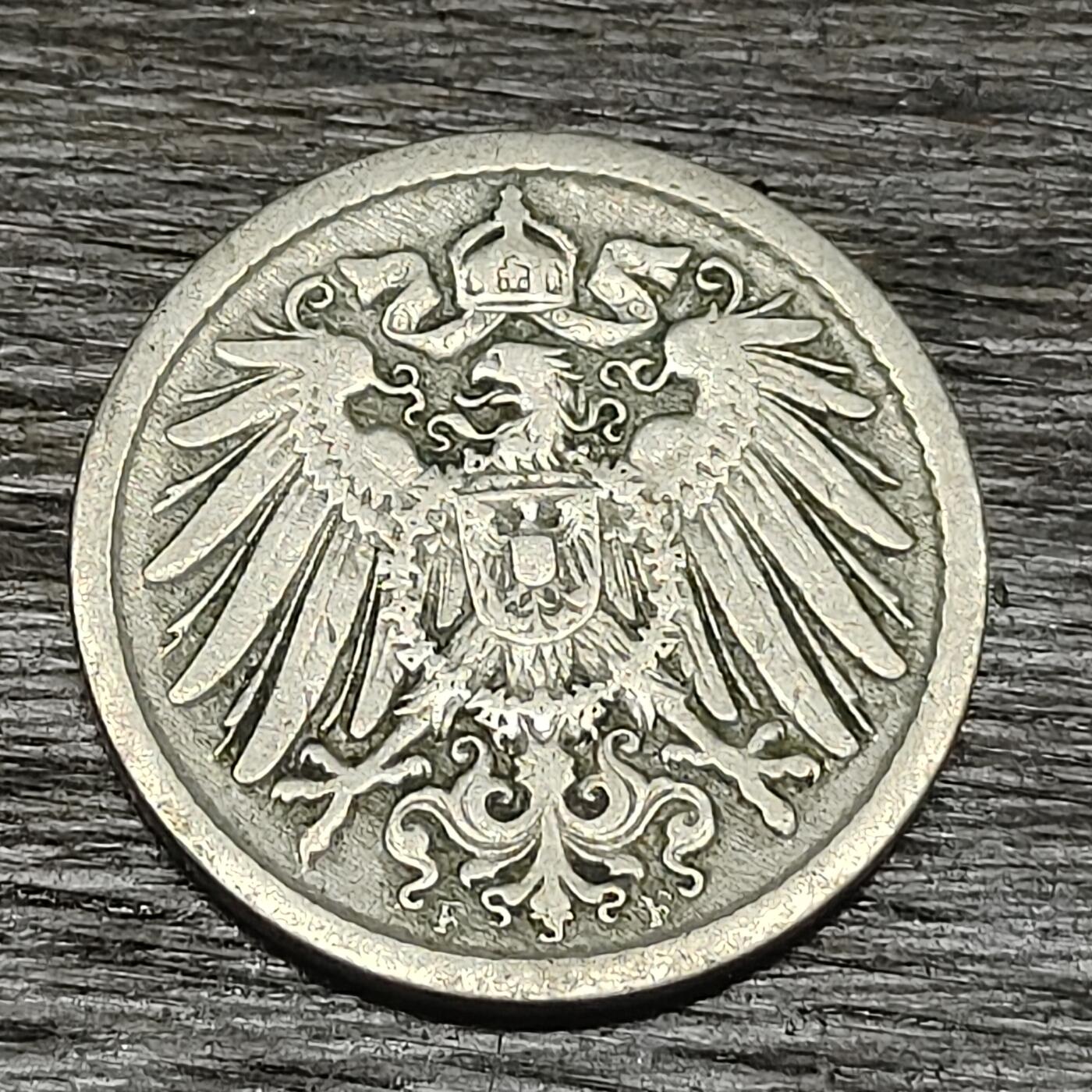 【铜匠收藏】★第130场★散币场，无佣金，30包邮。不满30元，支付5元运费。《接受代拍 代送NGC评级》 德国 1890年 F厂 长翅 5芬尼 镍币