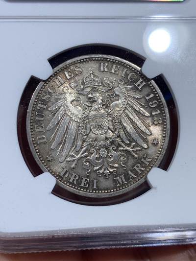 《竞宝斋》第410场 周日，周一，2场连拍 （全场包邮） NGC UNCD 德国1913普鲁士威廉三世军装3马克银币