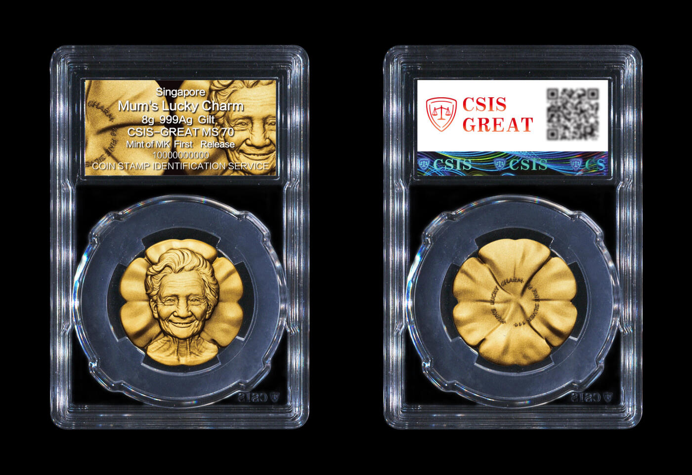 CSIS-GREAT评级精品钱币拍卖第三百一十二期 新加坡母亲四叶草镀金银章 CSIS满分 初打