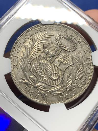 《竞宝斋》第410场 周日，周一，2场连拍 （全场包邮） NGC AU55 秘鲁1934年坐人女神1索尔大银币