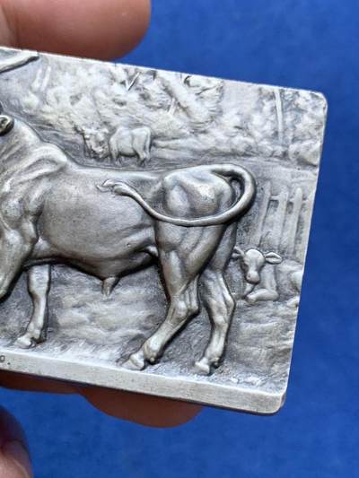 《竞宝斋》第410场 周日，周一，2场连拍 （全场包邮） 波尔多法殖油厂纪念镀银铜章 高浮雕 68.3克 59.8*45mm