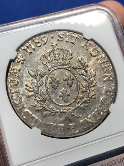 《竞宝斋》第410场 周日，周一，2场连拍 （全场包邮） NGC AU58 法国 1789年L 大革命年份路易十六埃居大银币，老色浆带彩