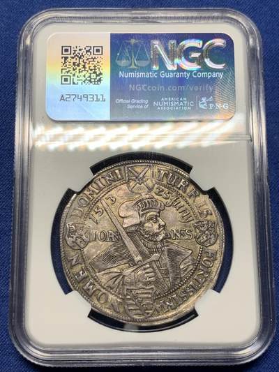 《竞宝斋》第410场 周日，周一，2场连拍 （全场包邮） NGC UNC 德国 1630 萨克森 1/2泰勒银币 所见该品种打制最好的一枚