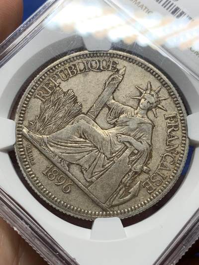 《竞宝斋》第410场 周日，周一，2场连拍 （全场包邮） NGC XF45 法属印支1896年坐洋1皮阿斯特银币