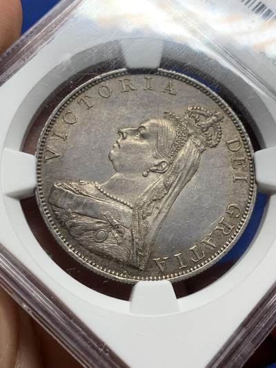 《竞宝斋》第410场 周日，周一，2场连拍 （全场包邮） NGC MS63 英国1887年维多利亚高冠双弗洛林4S银币 高分罗马1版本