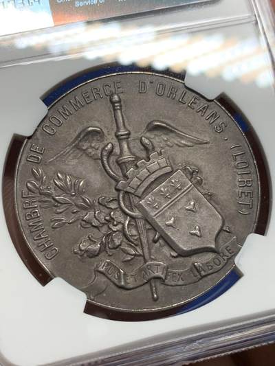 《竞宝斋》第410场 周日，周一，2场连拍 （全场包邮） NGC MS63 法国银质清凉章，奥尔良商会美章，39mm，丰饶角边铭。