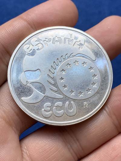 《竞宝斋》第410场 周日，周一，2场连拍 （全场包邮） 1989年西班牙银币5ecu，骑士拿着长矛