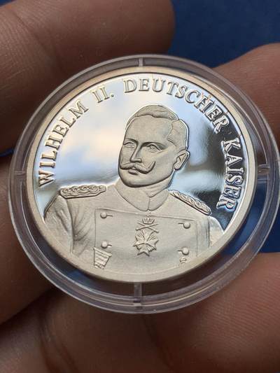 《竞宝斋》第410场 周日，周一，2场连拍 （全场包邮） 德国皇帝威廉二世纪念银章 999银 8.52克 30mm