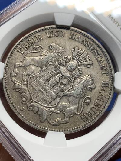 《竞宝斋》第410场 周日，周一，2场连拍 （全场包邮） NGC XF45 德国1907年汉堡-双狮5马克银币