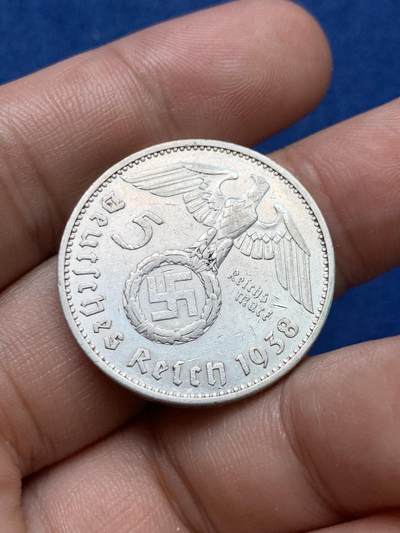 《竞宝斋》第410场 周日，周一，2场连拍 （全场包邮） 德国1938年兴登堡5马克银币