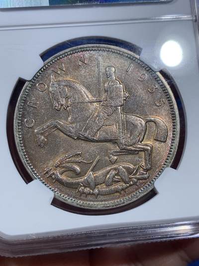 《竞宝斋》第410场 周日，周一，2场连拍 （全场包邮） NGC MS63 英国1935年乔治五世木马剑克朗银币